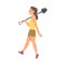 Young Woman Carrying Shovel on Her Shoulder for Garden or Yard Work Vector Illustration