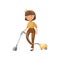 Young woman in casual clothing cleaning the floor with vacuum cleaner, housewife in housework activity cartoon vector