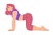 Young Woman Character Yoga Practicing Standing in Asana and Cow Pose Vector Illustration