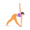 Young Woman Character Yoga Practicing Standing in Asana or Triangle Pose Vector Illustration