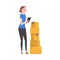 Young Woman Checking Cardboard Boxes Preparing Goods For Dispatch, Girl Working with Parcels in Warehouse Cartoon Vector