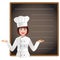 Young woman chef with a blank blackboard to list today\'s menu