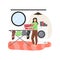 Young woman, cleaning company worker washing clothes, flat vector illustration.