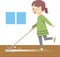 Young woman cleaning with a floor wiper