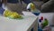 Young woman cleaning the table close-up