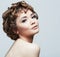 Young woman close up face beauty portrait.Short Hair style. Fem