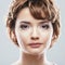 Young woman close up face beauty portrait.Short Hair style. Fem