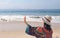 Young Woman in Colorful Blouse Enjoy Taking Selfie Pictures on Copacabana Beach, Rio de Janeiro, Brazil