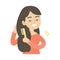 Young woman combing hair, cute vector illustration.