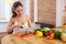 Young Woman Cooking. Healthy Food - Vegetable Salad. Diet. Healt