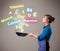 Young woman cooking vitamins and minerals