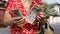 Young woman counting japan yen banknotes at the streets of gion kyoto