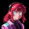 Young woman cyberpunk high technology hacker scifi, , cute simple anime style illustration