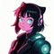 Young woman cyberpunk high technology hacker scifi, , cute simple anime style illustration
