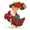 Young woman dancing salsa on festivals celebrated in Brazil Festa Junina, girl wear flower in head traditional fiesta