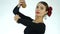 Young woman is dancing traditional Spanish dance. flamenco dancer on a light background. slow motion