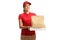 Young woman delivering takeaway food and pizza