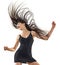 Young woman disco dancer dancing isolated white background happy fun