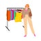 Young woman do shopping and chosing clothes vector illustration