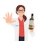 Young woman doctor asking no or stop to alcohol because it is unhealthy