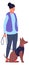 Young woman with dog on leash. Walking person character