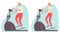 Young woman doing cardio exercise on a elliptical trainer. A fat and slim woman. Gym. Weight loss. Healthy lifestyle. Vector