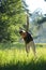 Young woman doing exercise right slope of yoga