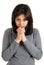 Young woman doing prayer gesture