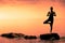 Young Woman doing the Tree Yoga Position During Sunset