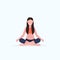 Young woman doing yoga exercises smiling sport fitness girl sitting lotus pose meditation relaxation concept full length