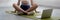 Young woman doing yoga with sitting and stretch muscles back and neck on mat at home.