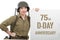 Young woman dressed in us  wwii military uniform with helmet sho