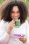 Young woman drinking mint tea