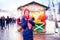 Young woman drinking punch on christmas market