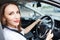 Young woman driving car on the road