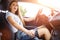 Young woman driving a car on the road