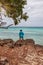 Young woman at Eagle Beach in Aruba