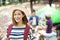 Young  woman  enjoy barbecue and camping