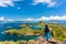 Young woman enjoying the awesome view of Padar Island during summer vacation