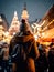 Young woman Enjoying of a traditional Christmas Market and a charming winter holidays