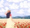 Young Woman Enjoys the Field Wheat and Poppies Scenery