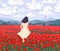 Young Woman Enjoys the Poppies Field