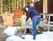 Young woman enjoys work in nature on construction site