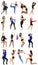 Young woman exercising collage - yoga,fitness,pilates,aerobics on isolated