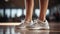 Young woman exercising in gym with sports shoe generated by AI