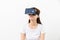 Young woman experience virtual reality on a mobile phone