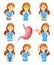 Young Woman Experiencing Pain in Stomach Vector Illustration Set