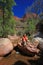 Young woman explores Hance Creek in the Grand Canyon.