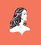 Young woman face. Female portrait. Lady profile with beautiful long hair. Beauty salon symbol