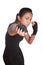 Young woman fitness trainer in combat pose